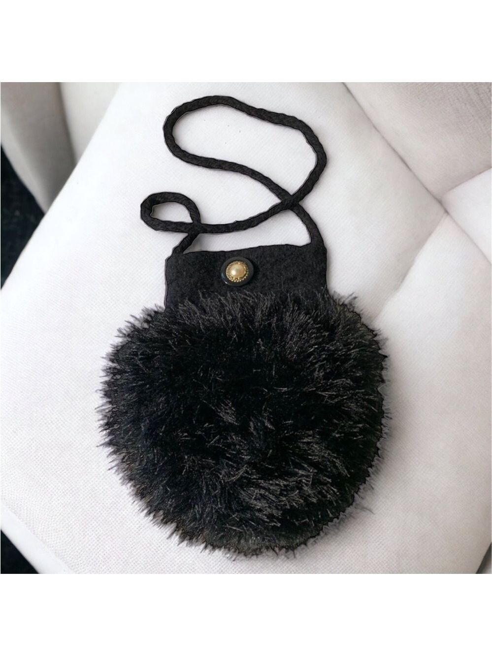Black Felted Wool Fuzzy  Shoulder Bag